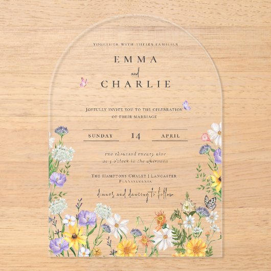 Invitations En Acrylique Mariage Fleur sauvage Spring Boho (Recto)