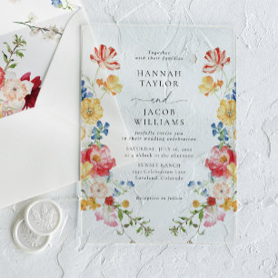 Invitations En Acrylique Mariage fleuri Fleur sauvage coloré
