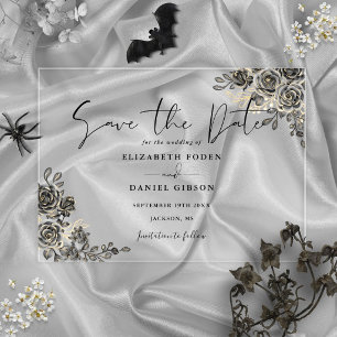 Invitations En Acrylique Mariage Fleuris Gothique Noir Et Or Save The Date
