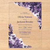 Invitations En Acrylique Mariage Fleuris Violet (Recto)
