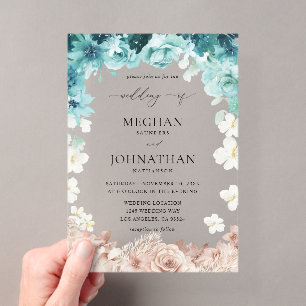 Invitations En Acrylique Mariage Fleuriste Turquoise & Rose Blush