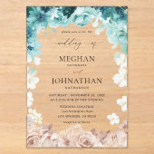 Invitations En Acrylique Mariage Fleuriste Turquoise & Rose Blush (Recto)