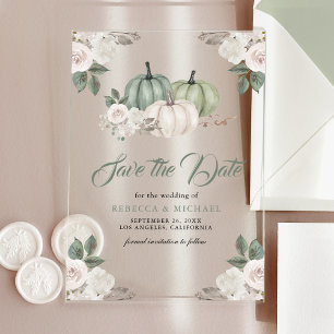 Invitations En Acrylique Mariage Fleurs de Citrouille Vert Sauge Épargnez l