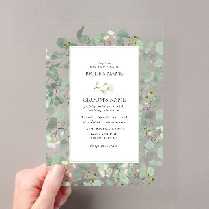 Invitations En Acrylique Mariage Fleurs de Eucalyptus Aquarelle