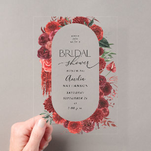 Invitations En Acrylique Mariage Fleurs Rouges