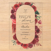 Invitations En Acrylique Mariage Fleurs Rouges (Recto)