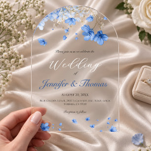 Invitations En Acrylique Mariage Fleurs Sauvages Bleu Clair Cottagecore Mod