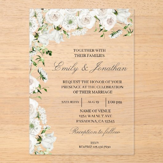 Invitations En Acrylique Mariage floral (Recto)