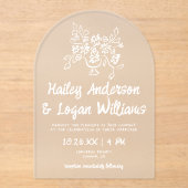 Invitations En Acrylique Mariage floral à dessin manuel (Recto)