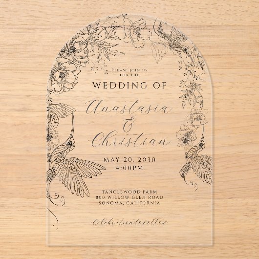 Invitations En Acrylique Mariage floral à main (Recto)