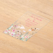 Invitations En Acrylique Mariage floral à papillon rose profond du printemp (Poser)