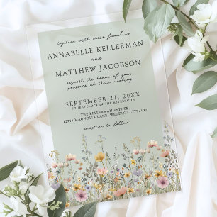 Invitations En Acrylique Mariage Floral Aquarelle Fleur Sauvage de Couleur