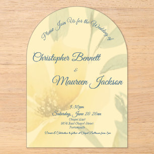 Invitations En Acrylique Mariage Floral Aquarelle Jaune Beurre Pâle