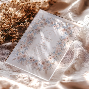 Invitations En Acrylique Mariage Floral Aquarelle Rose et Bleu