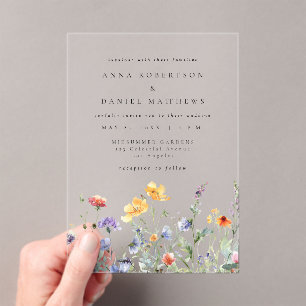 Invitations En Acrylique Mariage Floral Aquarelle Vibrant