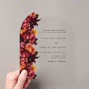 Invitations En Acrylique Mariage floral arc-en-ciel rose Bourgogne pêche