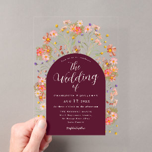 Invitations En Acrylique Mariage Floral Arch Rustique Fleur Sauvage Bohème