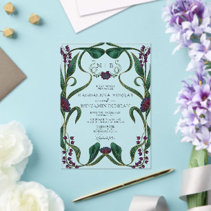 Invitations En Acrylique Mariage floral Art nouveau de tons de joaillerie