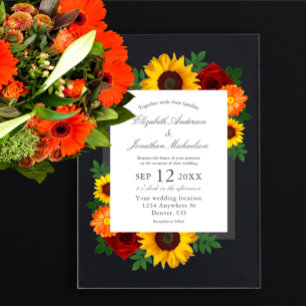 Invitations En Acrylique Mariage floral au tournesol de coucher de soleil