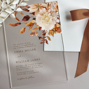 Invitations En Acrylique Mariage Floral Automnal à l'Aquarelle Rustique