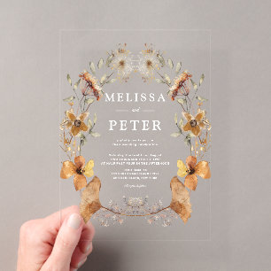 Invitations En Acrylique Mariage Floral Automnal Arche de Fleurs Sauvages