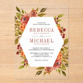 Invitations En Acrylique Mariage Floral Automnal de Teinte Orange Brûlée Ru (Recto)