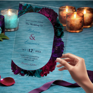 Invitations En Acrylique Mariage floral aux tons de joaillerie