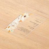 Invitations En Acrylique Mariage floral beige et orange (Poser)
