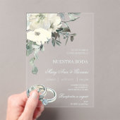 Invitations En Acrylique Mariage floral blanc (In situ (ordinateur de poche))