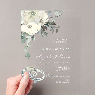 Invitations En Acrylique Mariage floral blanc
