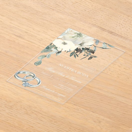 Invitations En Acrylique Mariage floral blanc (Poser)