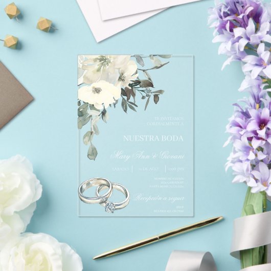 Invitations En Acrylique Mariage floral blanc (Insitu (Mariage))