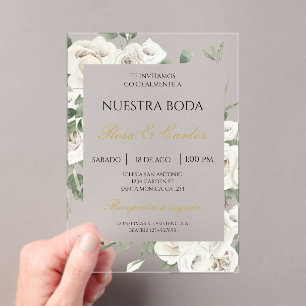Invitations En Acrylique Mariage floral blanc acrylique