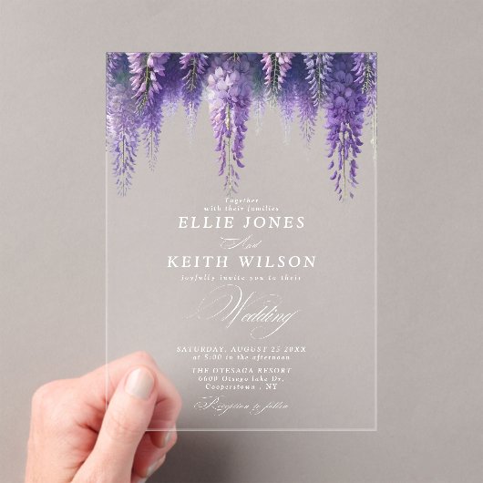 Invitations En Acrylique Mariage floral blanc transparent (In situ (ordinateur de poche))