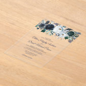 Invitations En Acrylique Mariage floral bleu de la marine russe (Poser)