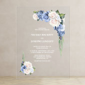 Invitations En Acrylique Mariage floral bleu et blanc