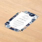 Invitations En Acrylique Mariage floral bleu et marine (Poser)