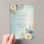 Invitations En Acrylique Mariage floral bleu foncé (In situ (ordinateur de poche))