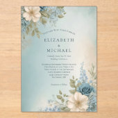 Invitations En Acrylique Mariage floral bleu foncé (Recto)