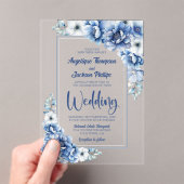 Invitations En Acrylique Mariage Floral bleu moderne (In situ (ordinateur de poche))