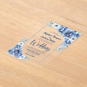 Invitations En Acrylique Mariage Floral bleu moderne (Poser)