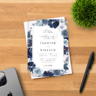 Invitations En Acrylique Mariage Floral Bleu & Nuit
