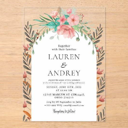 Invitations En Acrylique Mariage Floral Boho (Recto)