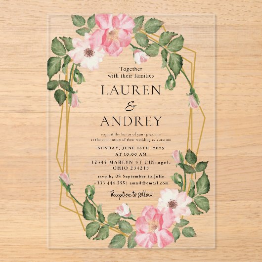 Invitations En Acrylique Mariage Floral Boho (Recto)