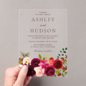 Invitations En Acrylique Mariage Floral Boho de vin rouge de Bourgogne (In situ (ordinateur de poche))