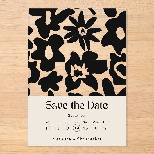 Invitations En Acrylique Mariage floral Boho moderne Enregistrer la date (Recto)