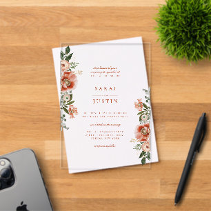 Invitations En Acrylique Mariage floral botanique automnal élégant