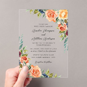 Invitations En Acrylique Mariage floral botanique multicolore clair