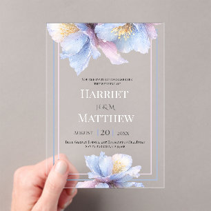 Invitations En Acrylique Mariage Floral Botanique Pastel Artistique
