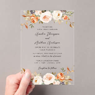 Invitations En Acrylique Mariage Floral Botanique Rustique Rose Orange Brûl